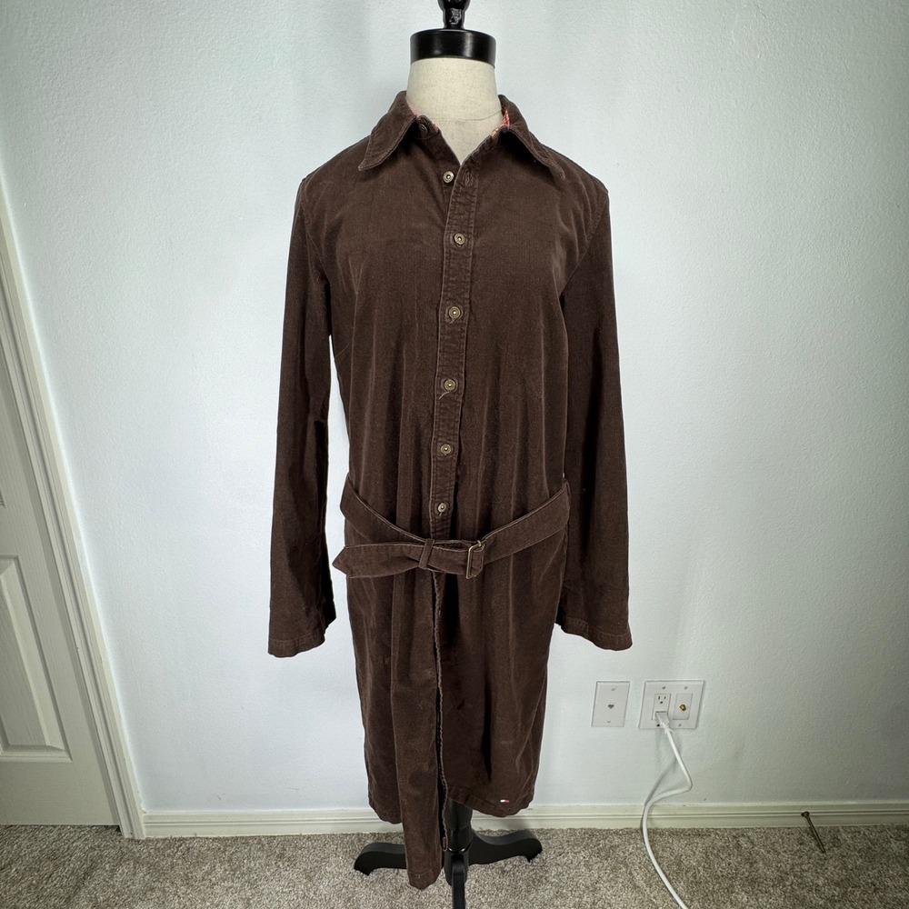 Vintage Tommy Hilfiger Corduroy Button Midi Shirt Dress Brown Granola Academia‎
